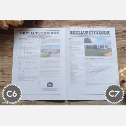 Detalje af bryllupsavis med billeder, citater og sjove indslag