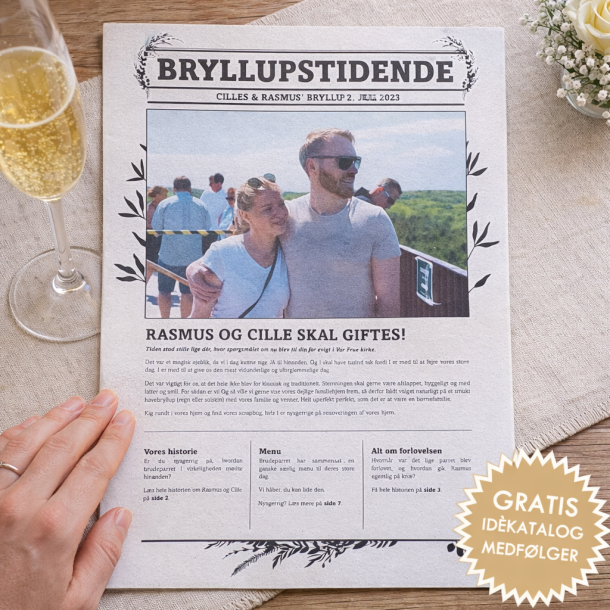 Personlig bryllupsavis med k�rlighedshistorie, billeder og artikler &ndash; unik bryllupsunderholdning