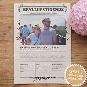 Personlig bryllupsavis med k�rlighedshistorie, billeder og artikler &ndash; unik bryllupsunderholdning