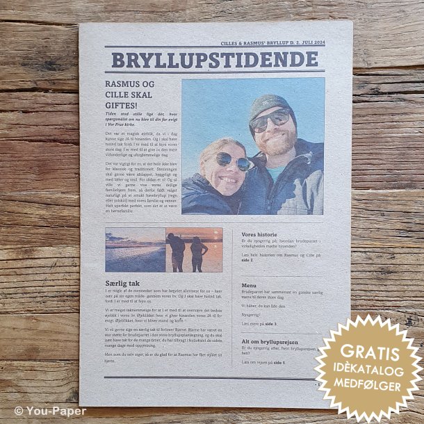 Personlig bryllupsavis med k�rlighedshistorie, billeder og artikler &ndash; unik bryllupsunderholdning