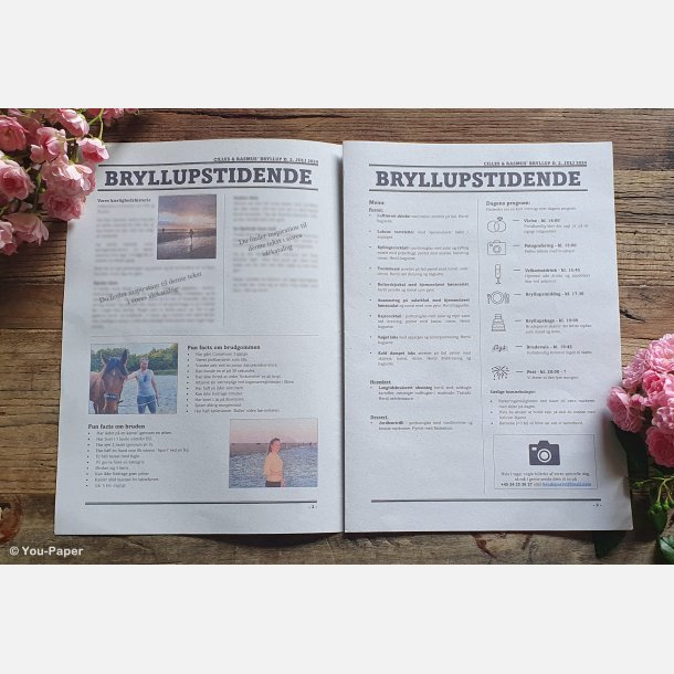 Opslag i bryllupsavis med k�rlighedshistorie og personlige tekster