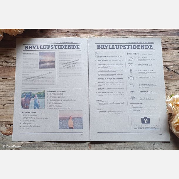 Opslag i bryllupsavis med k�rlighedshistorie og personlige tekster