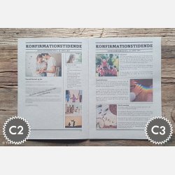 Opslag i konfirmationsavis med barndomsbilleder og personlige historier