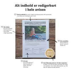 Illustration der viser, at alt indhold i konfirmationsavisen kan redigeres.