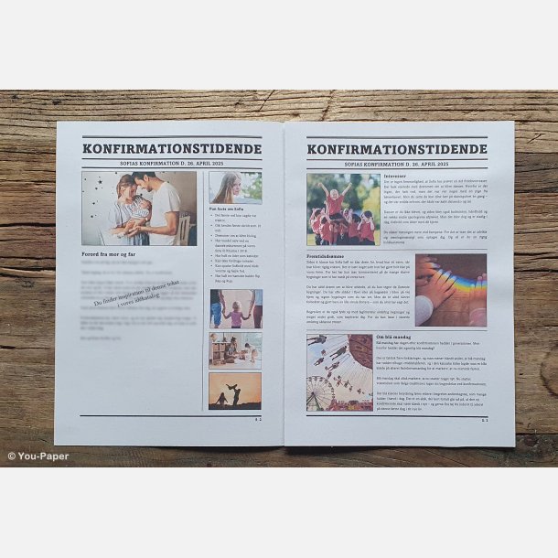 Sjove indslag og artikler i personlig konfirmationsavis