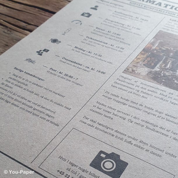 Layout af konfirmationsavis med tekst, billeder og citater