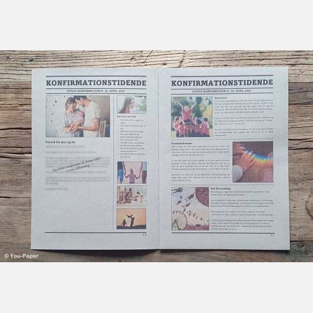 Sjove indslag og artikler i personlig konfirmationsavis