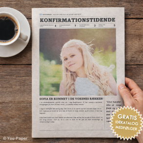 Konfirmationsavis med personlige historier, billeder og fun facts &ndash; unik bordunderholdning og minde fra konfirmationen