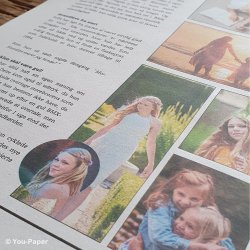 Opslag i konfirmationsavis med barndomsbilleder og personlige historier