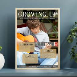 Personlig konfirmation plakat i magasin design med billede, navn og dato &ndash; unik gave til konfirmand