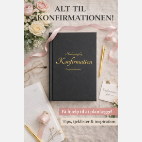 Forsiden af Planl�gningsbog Konfirmation, som hj�lper for�ldre med planl�gning til konfirmation gennem bl.a. huskeliste til konfirmation